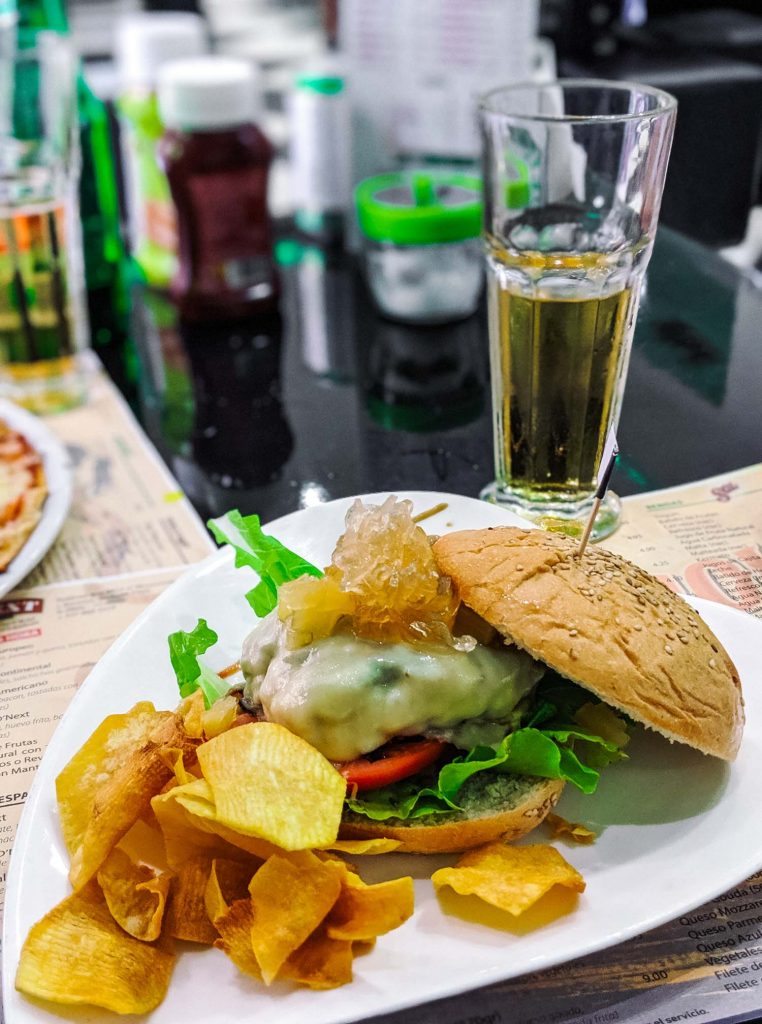 Hamburger on a table, D'Next restaurant in Old Havana