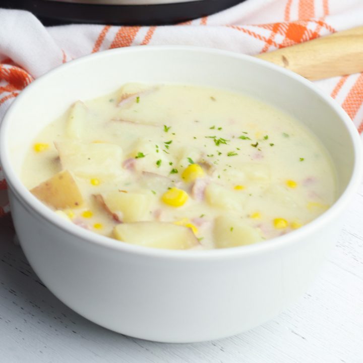 Corn chowder in a bowl