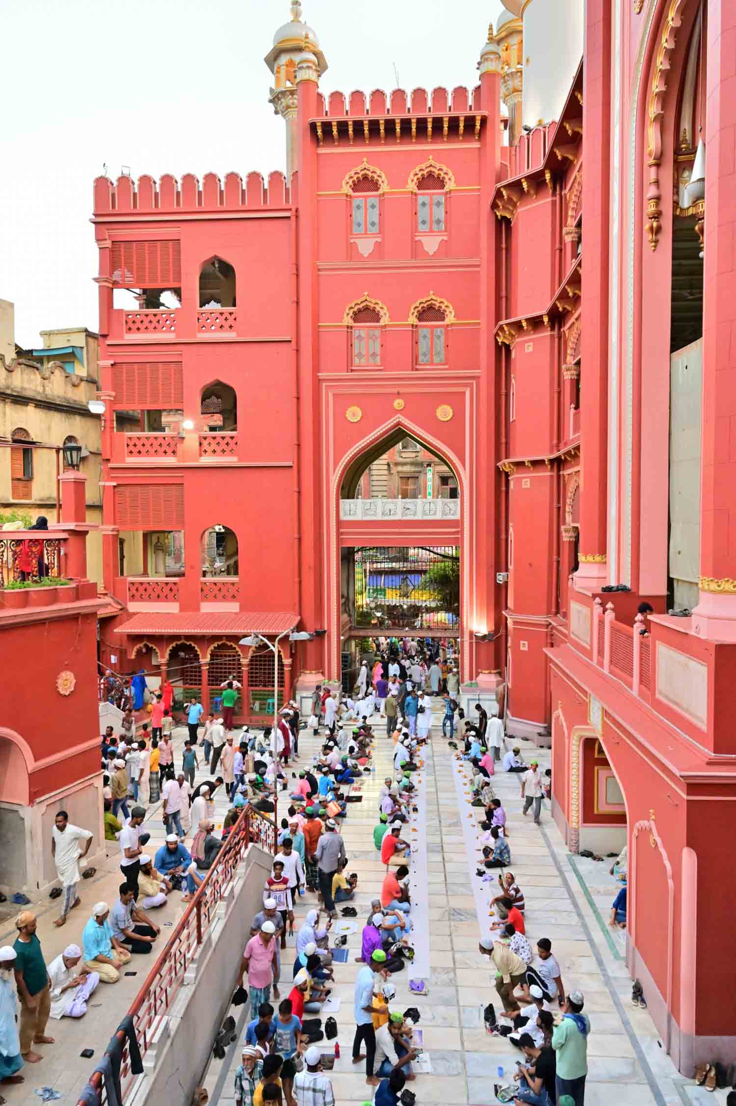 Muslim people breaking their day long fasting by having food and drinks together , called Iftar party at Nakhoda Mashid, during Roja or Ramadan month.