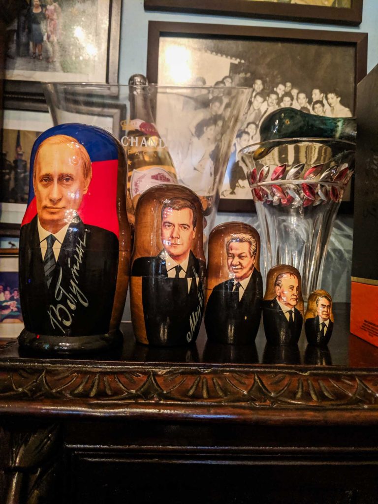 Russian dolls featuring Russian president Putin at restaurant in Havana Paladar San Cristobal