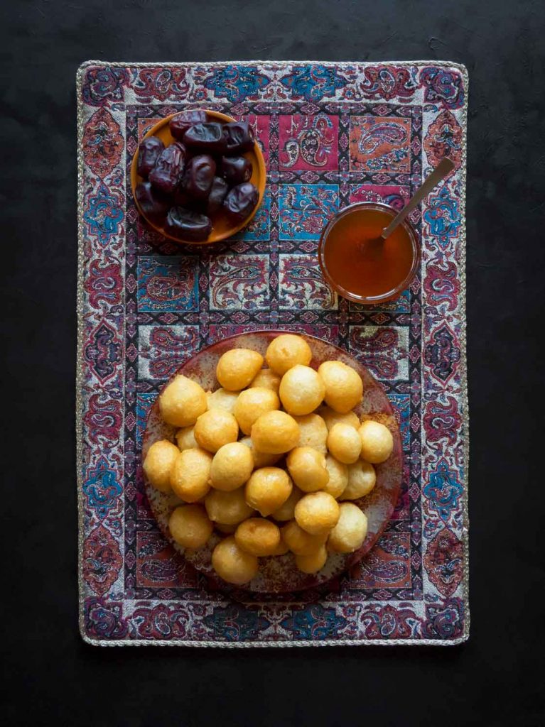 Luqaimat - traditional sweet dumplings of UAE. Sweet Ramadan food dumplings.