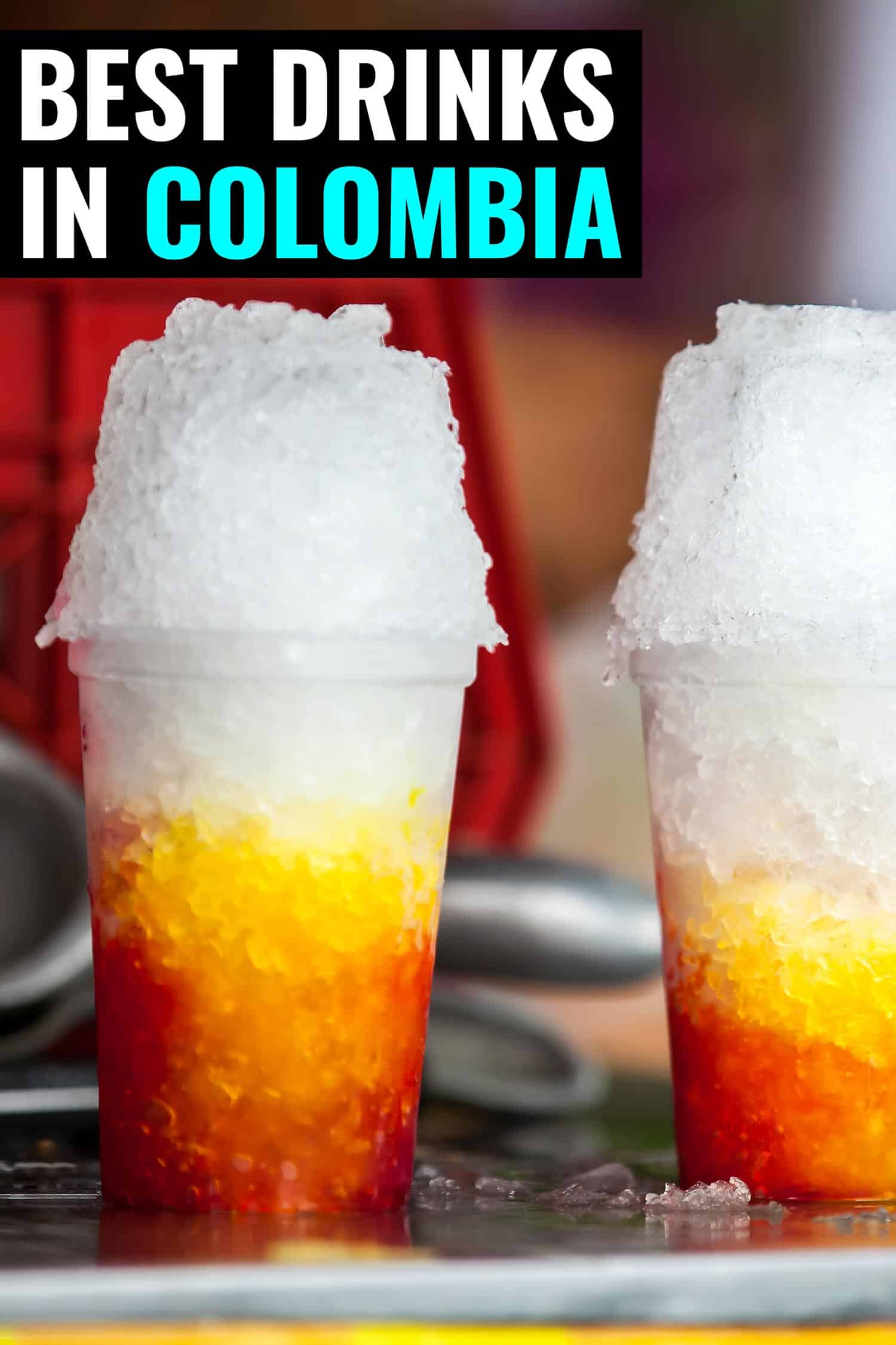 Street vendor in the city of Cali in Colombia preparing and selling a traditional sweet water ice called cholado