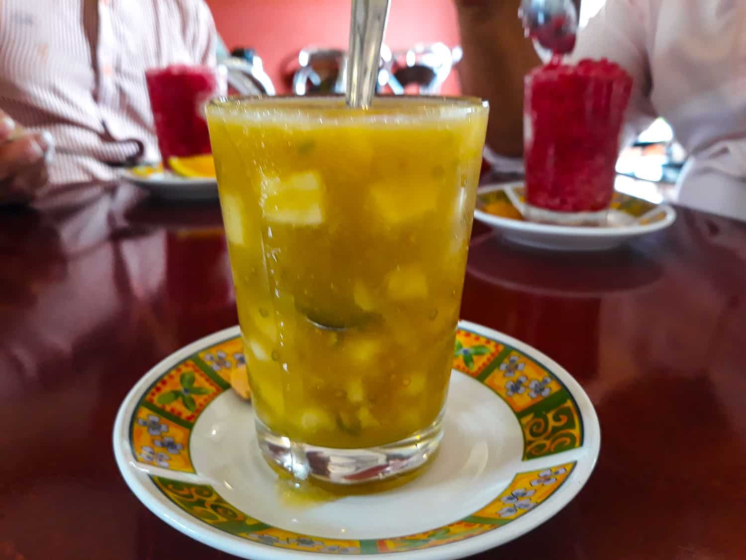 traditional drinks in Colombia called Champu at a traditional restaurant