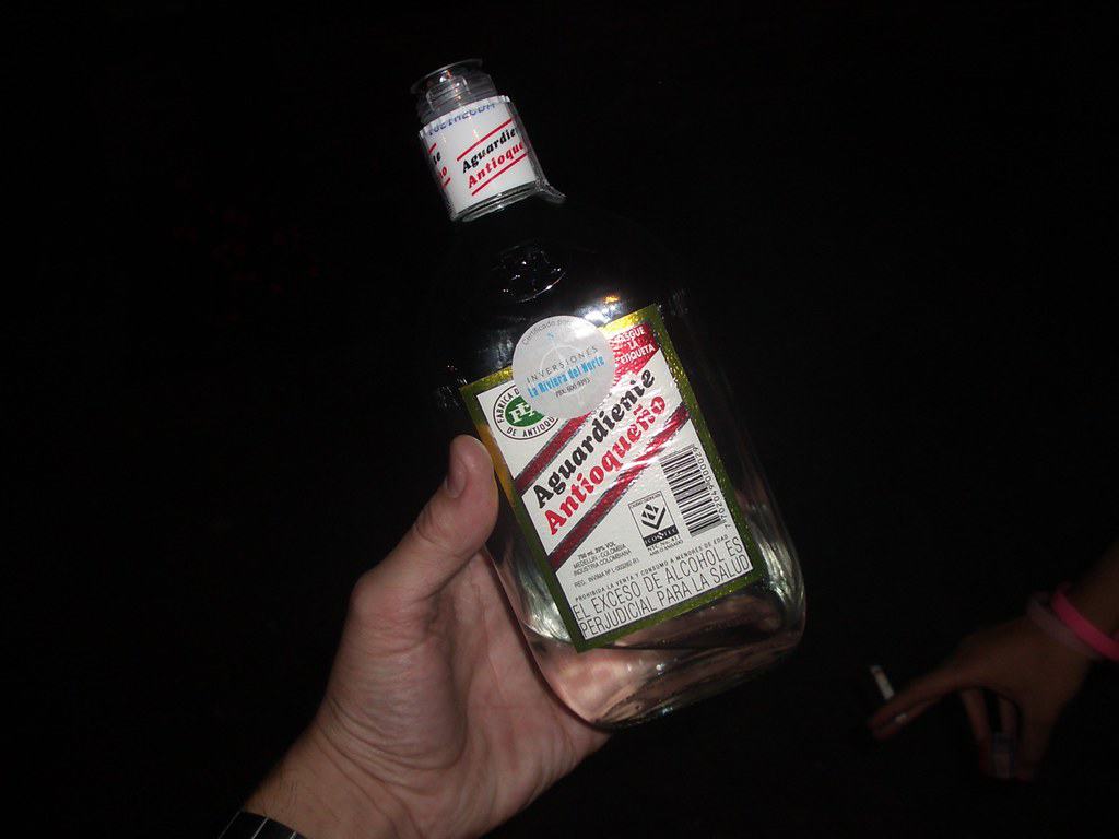 Aguardiente sugar cane drink in Colombia in a bottle