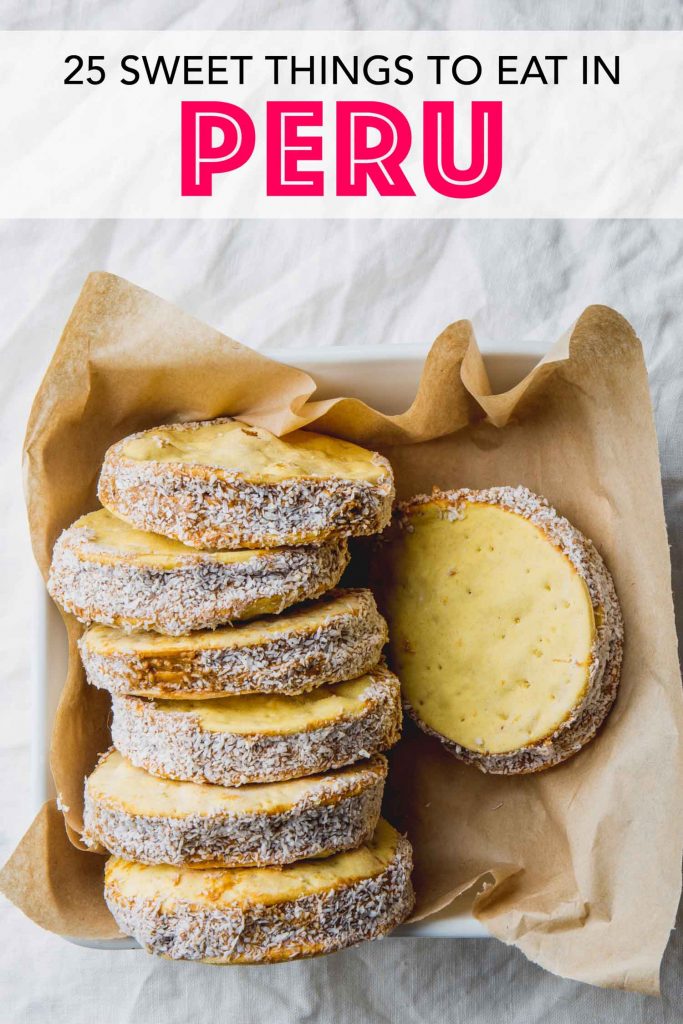 Alfajores a stack of Peruvian desserts cookies on parchment paper