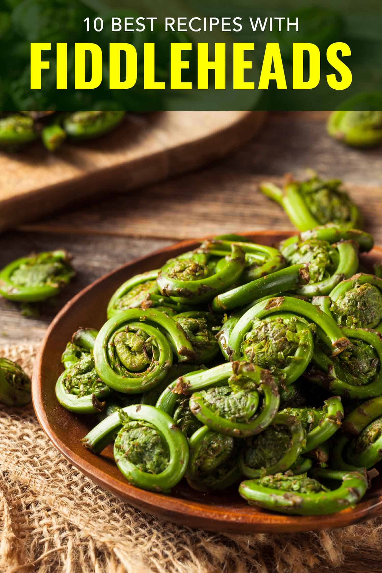 raw fiddleheads in a bowl