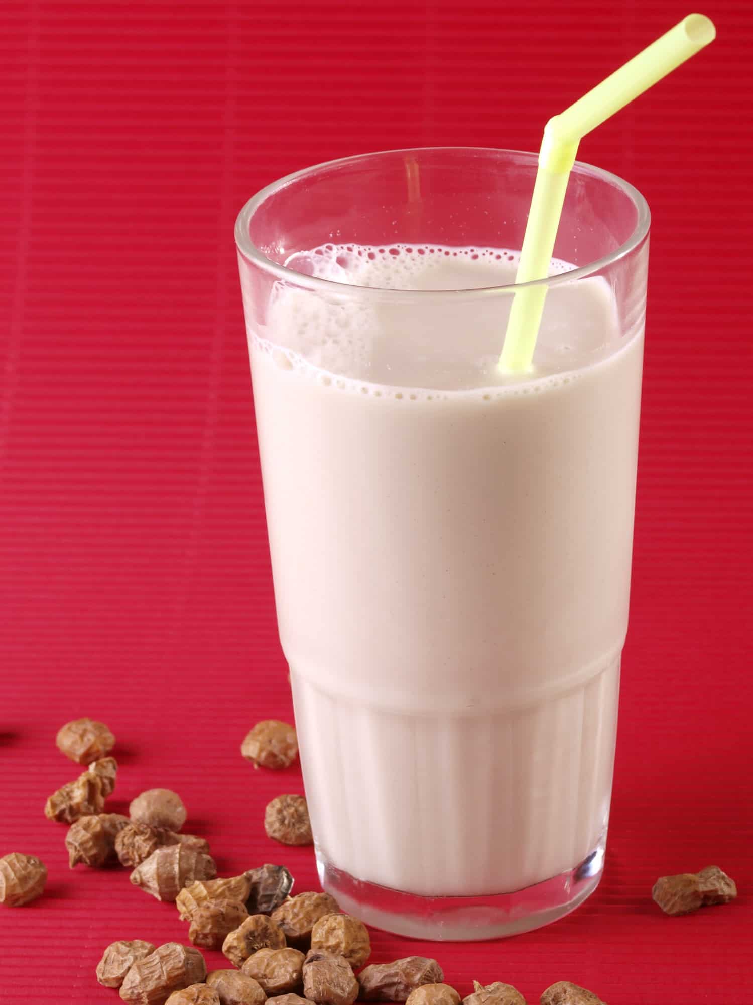 Mexican drink horchata on red background