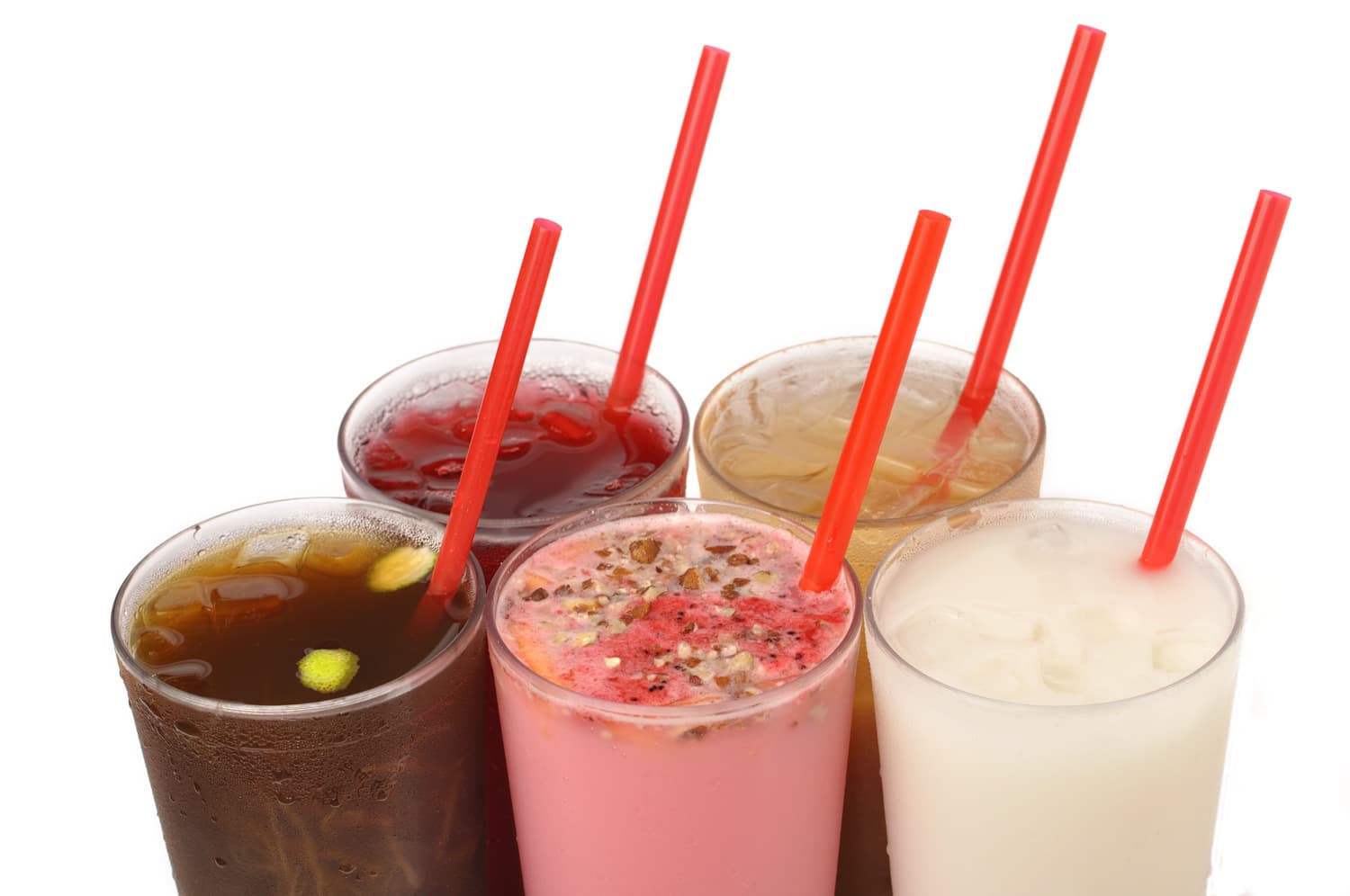 group of Mexican agua frescas with straws