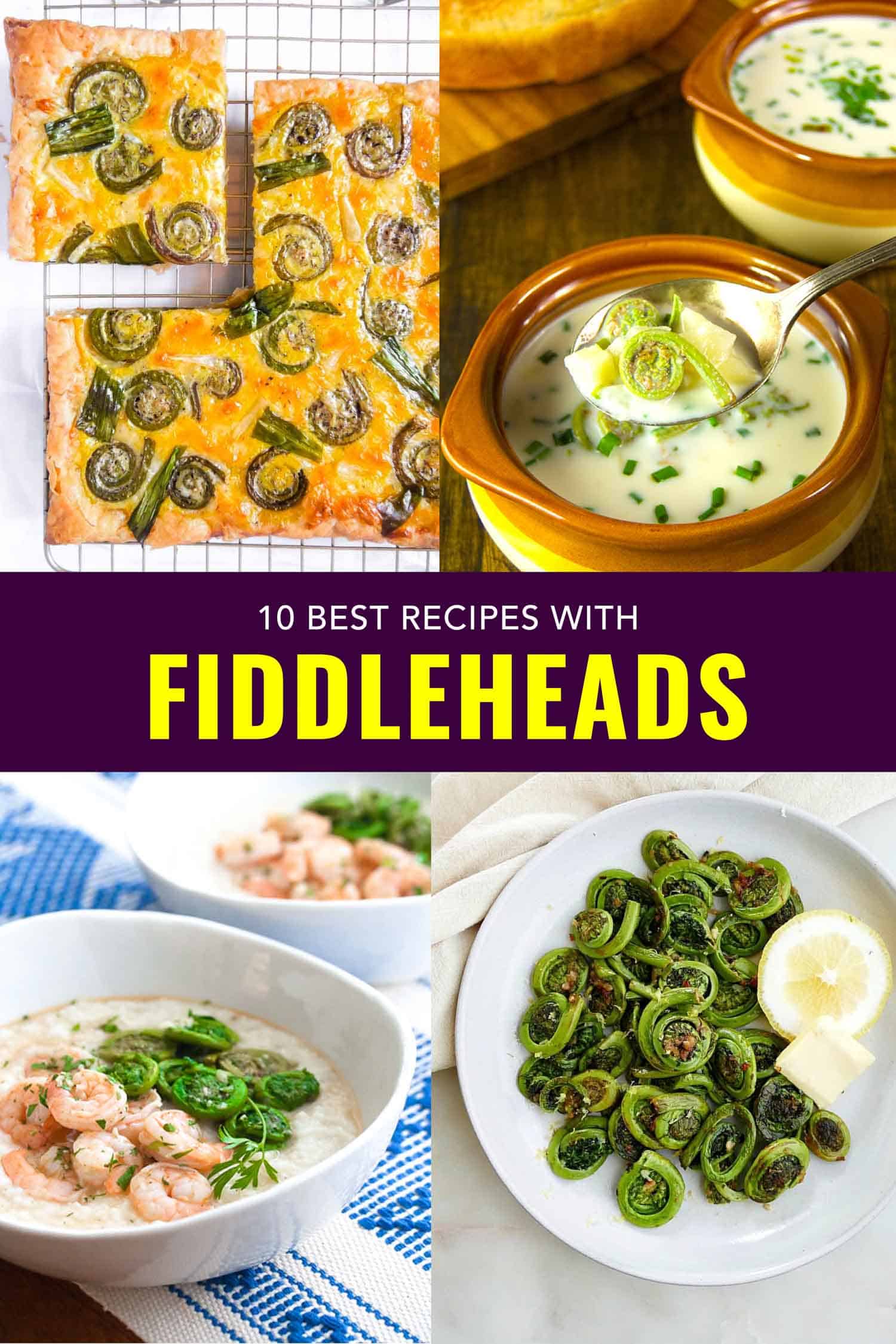 collage of different dishes using fiddleheads
