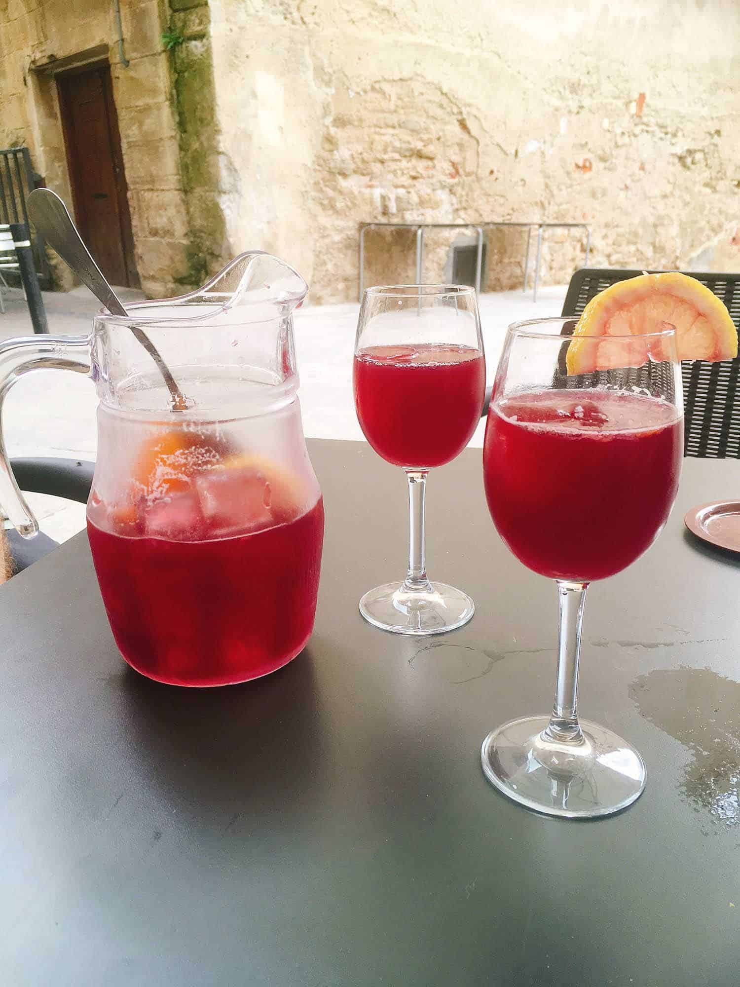 Spanish sangria in a pitcher on a table