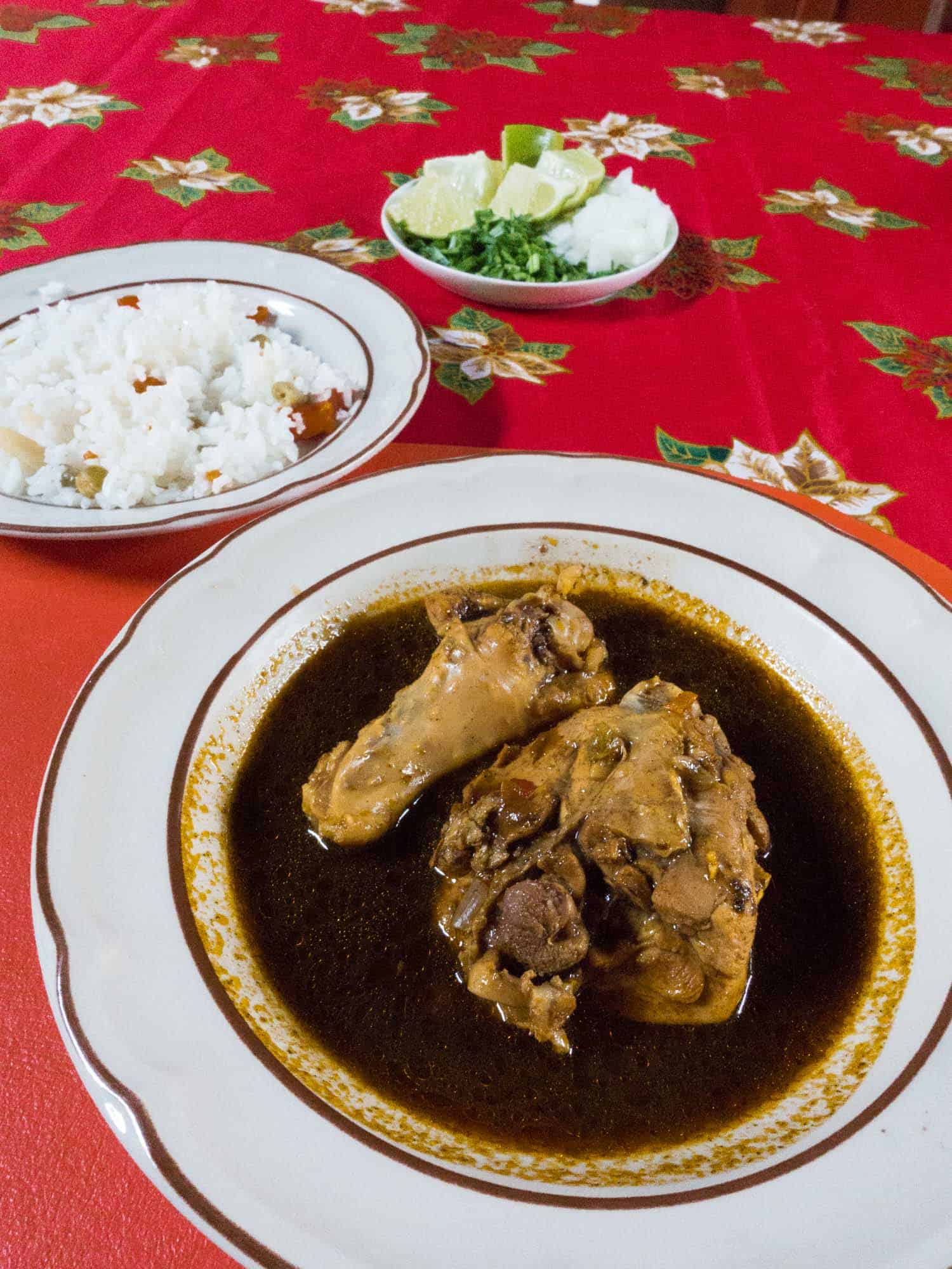 Mayan food in Belize called chimole, a sauce with chicken
