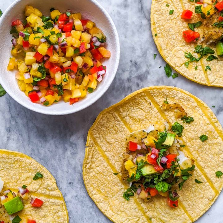 Fish tacos on a marble background