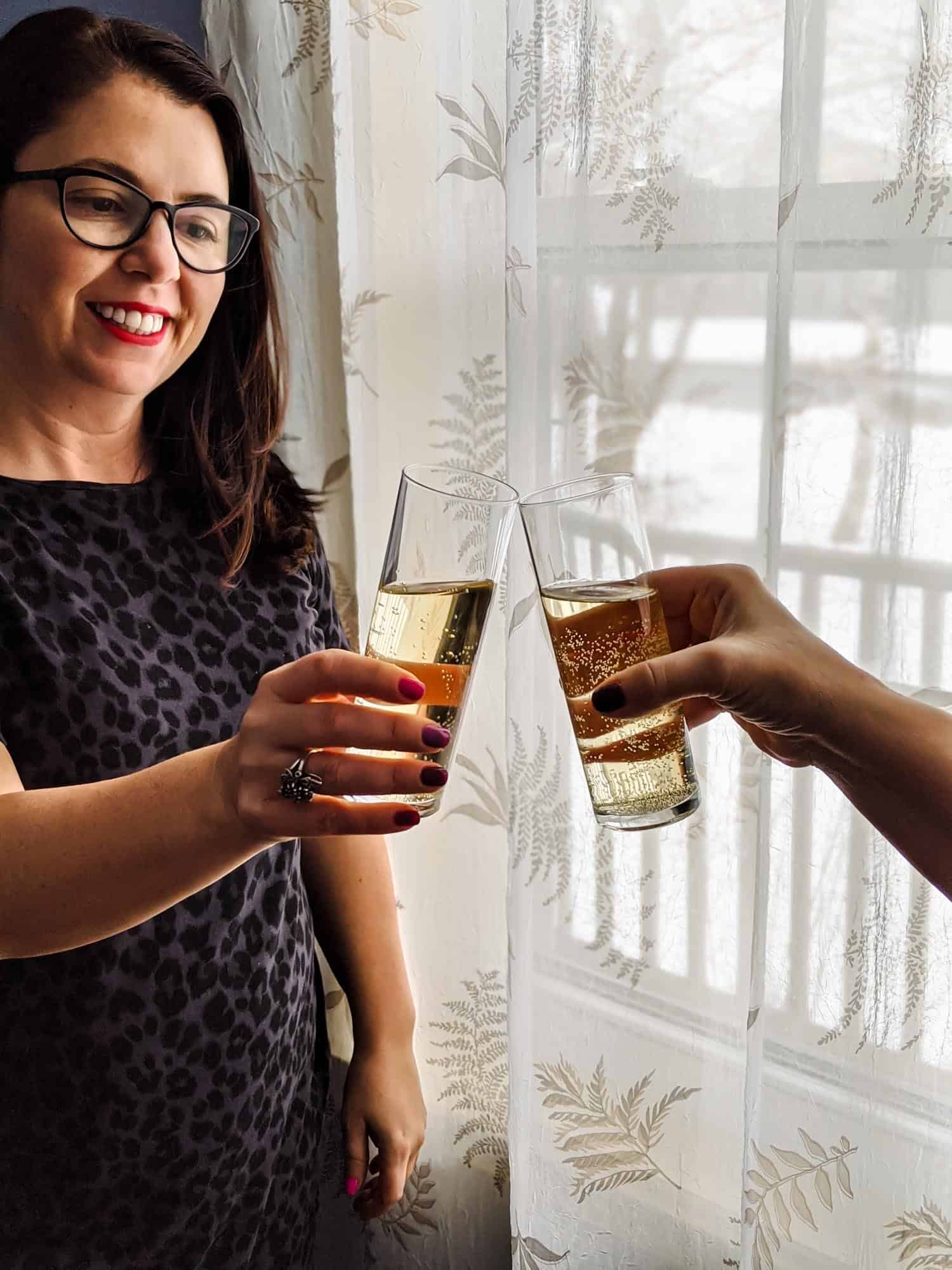 Spanish cava toast with two women