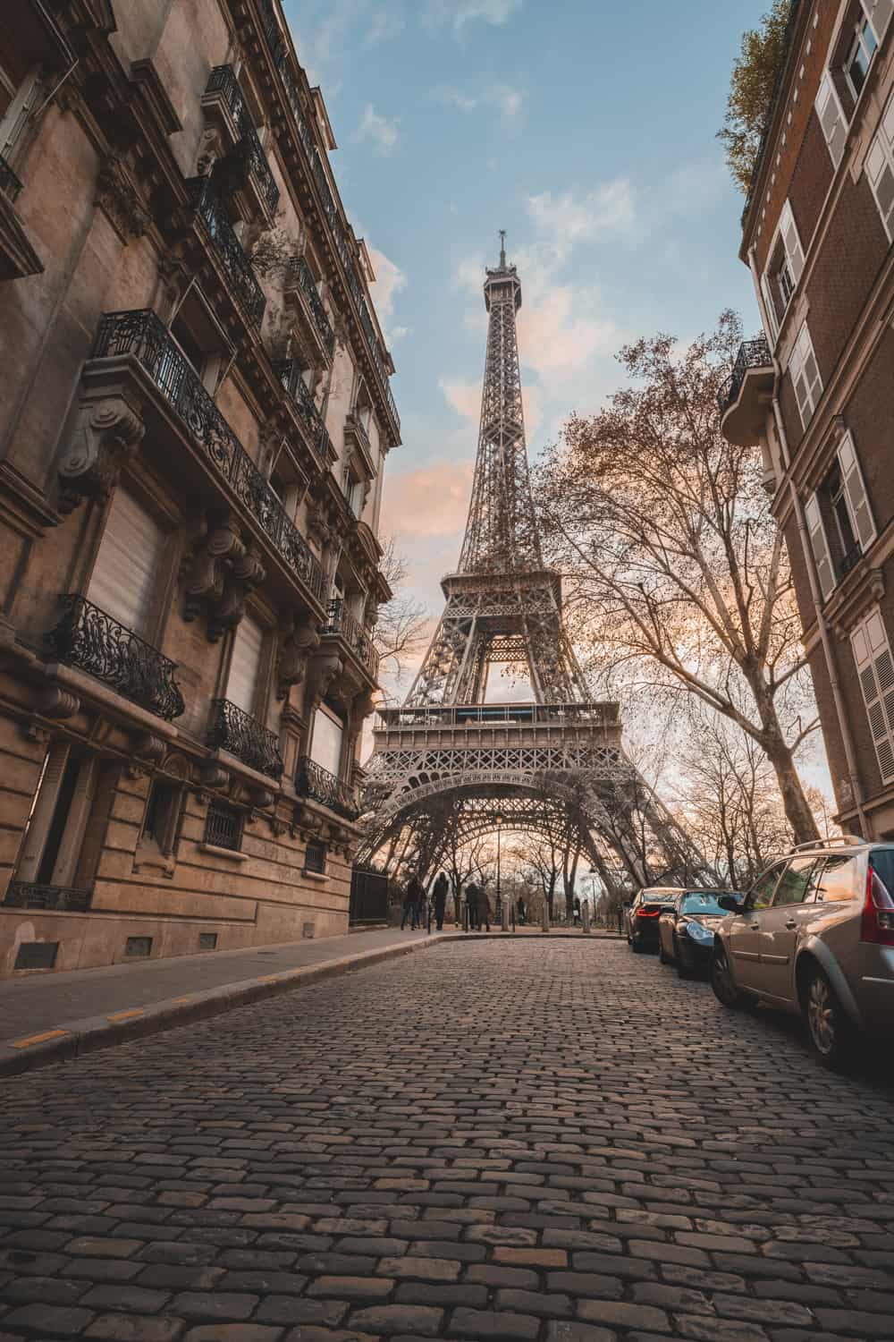 Streets of Paris with Eiffel tower in the background