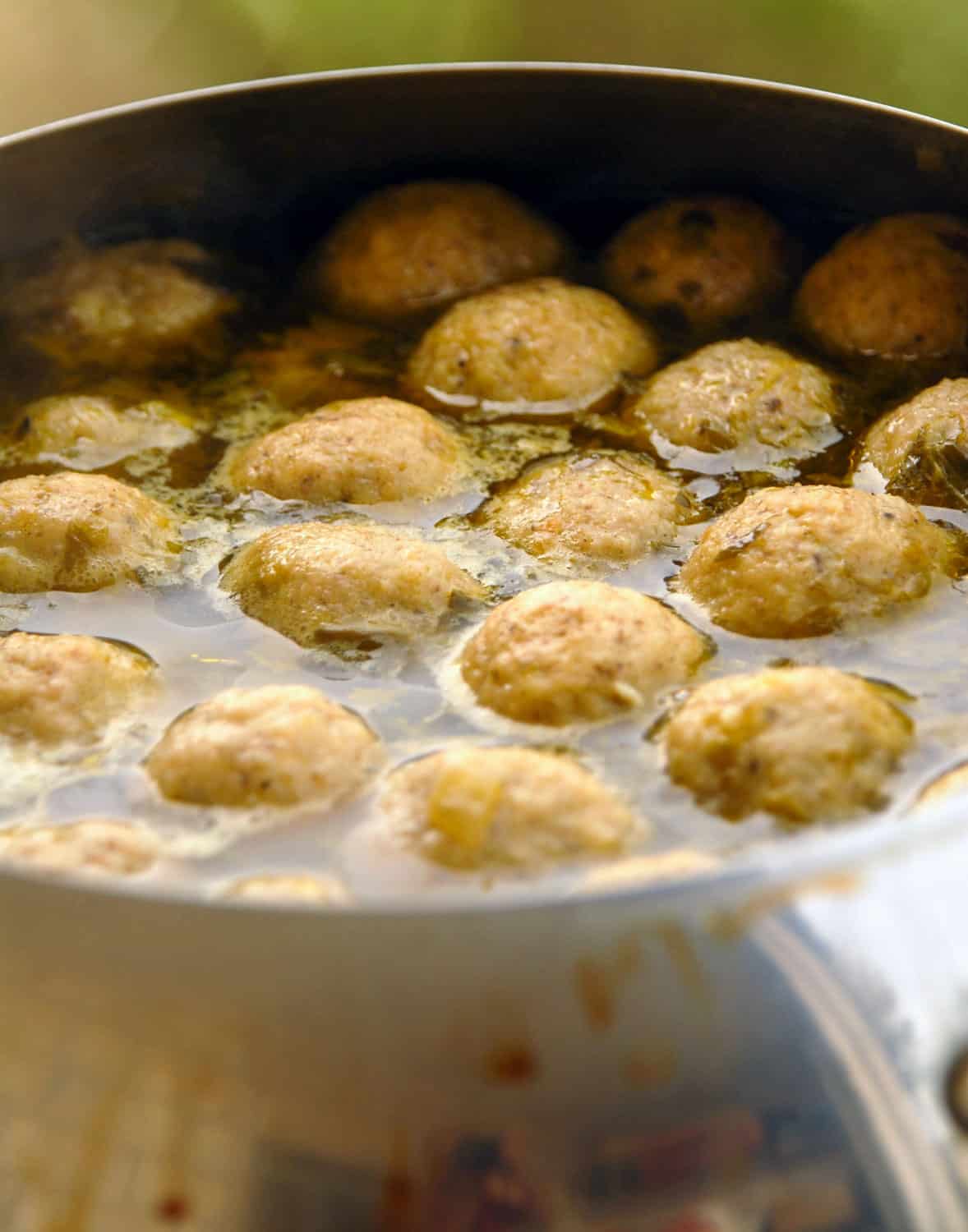 Passover food matzo ball soup in a pot