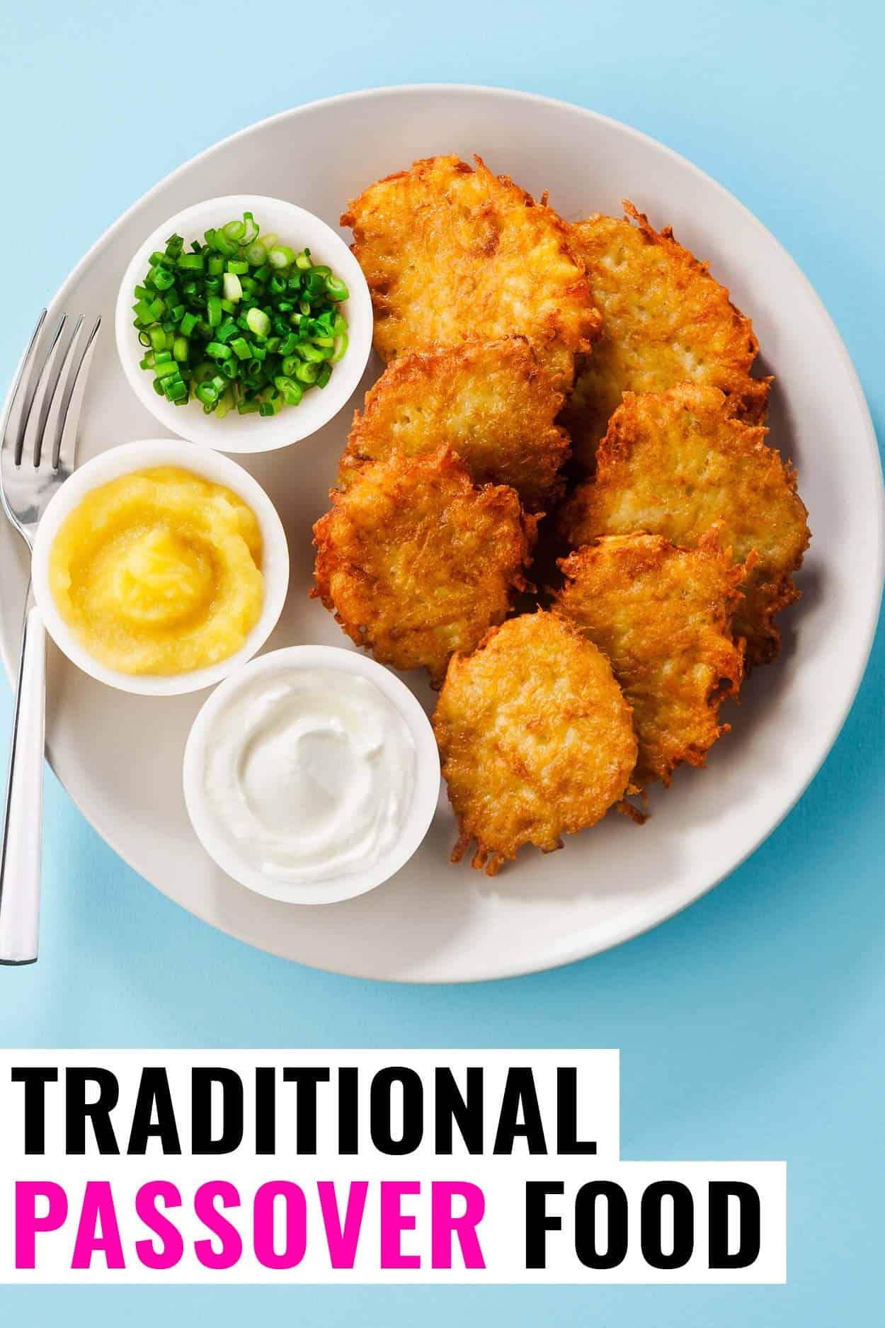 Passover food plate of potato latkes