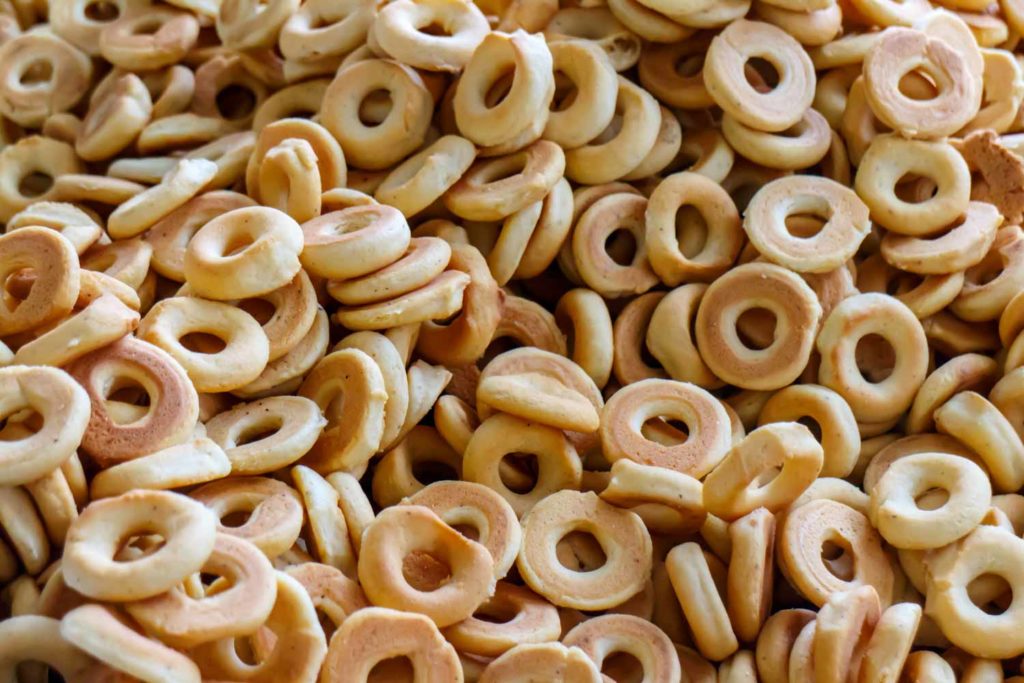 pile of typical handmade rosquillas, typical Honduran deserts that look like donuts or bagels.