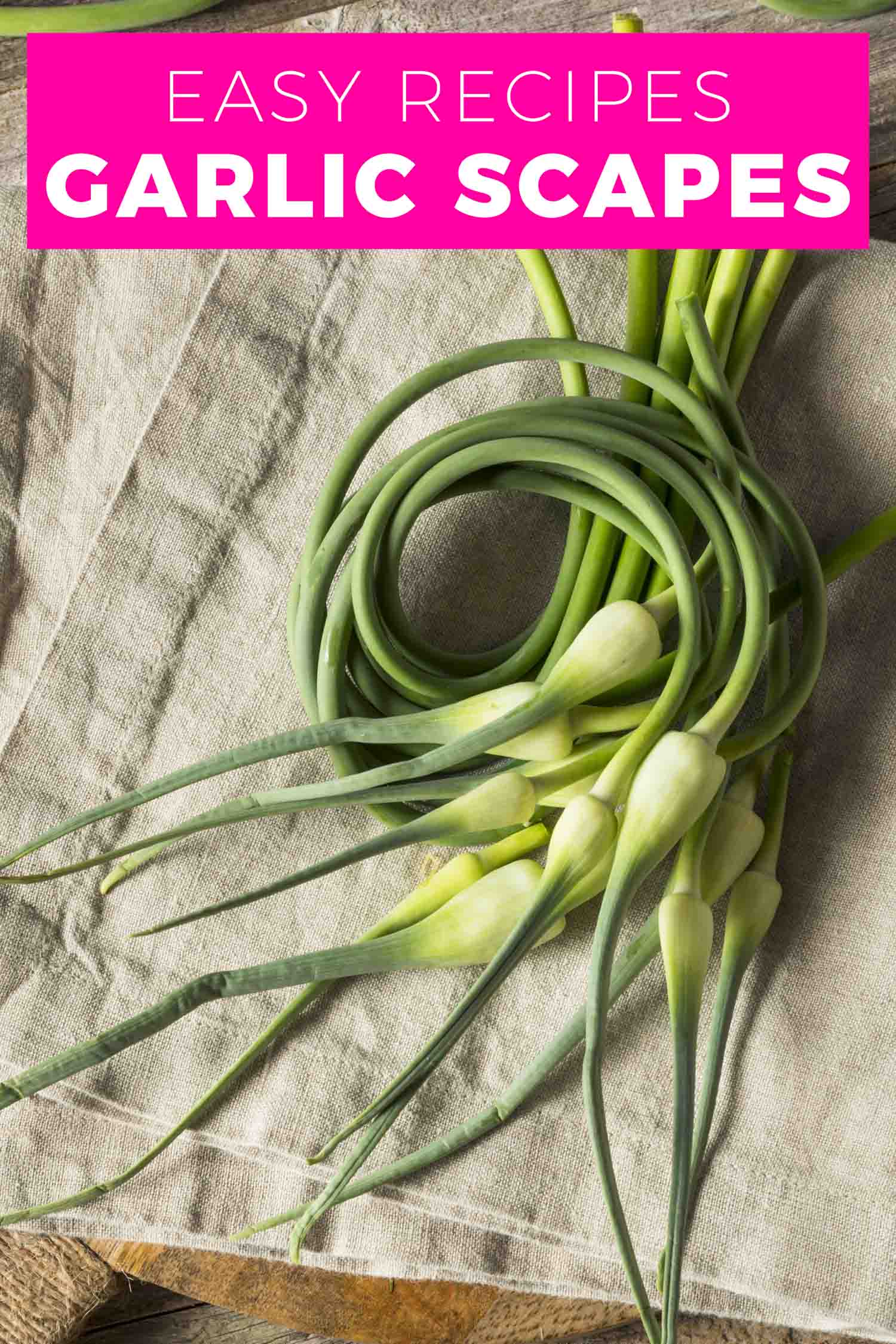 garlic scapes on neutral linen colour