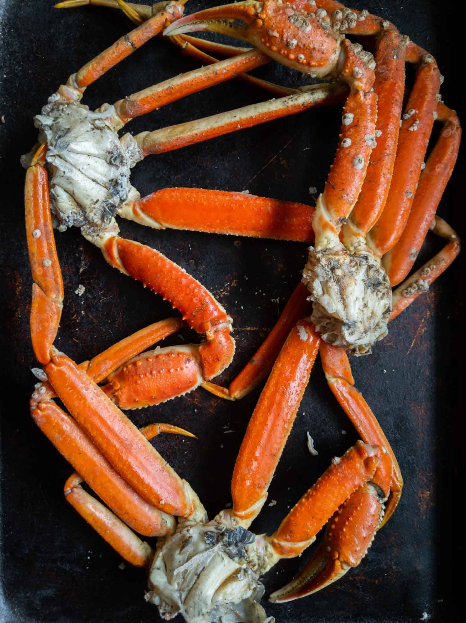 Cape Breton snow crab cooked on a cooking sheet