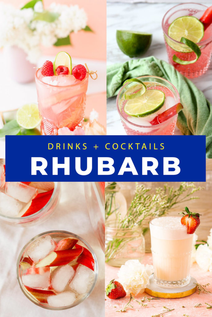 Collage of rhubarb cocktails and mocktails