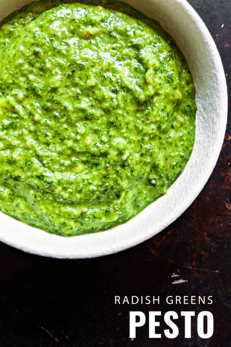 5 Minute Radish Greens Pesto (Veg + Gluten Free) Bacon is Magic