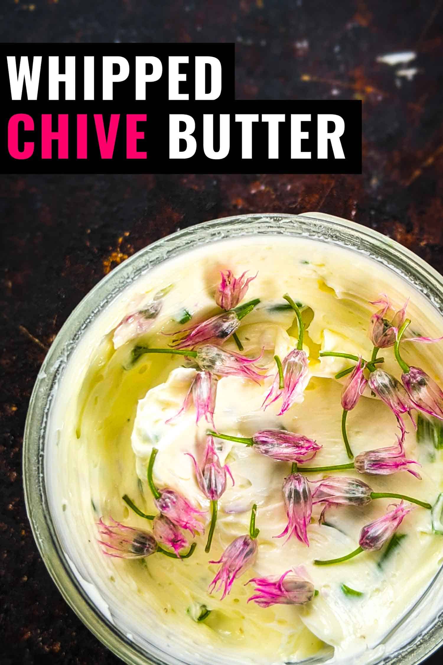 chive butter in a mason jar on a dark background
