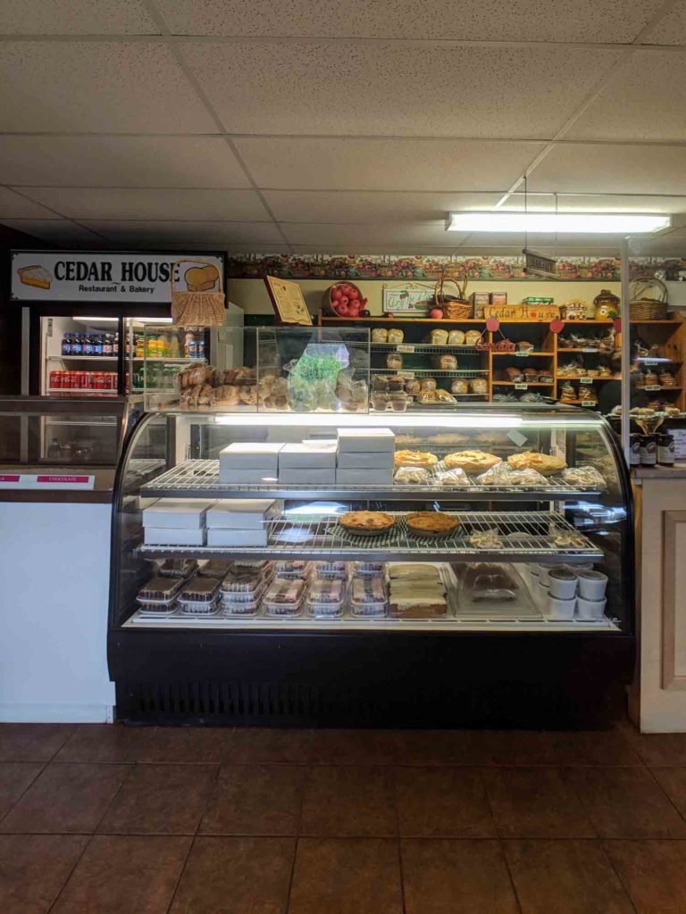 Cape Breton Baddeck Cedar House Bakery interior with baked goods