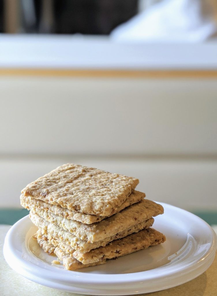 Oat cakes on a white plate at Cedar House in Baddeck, Cape Breton Nova Scotia