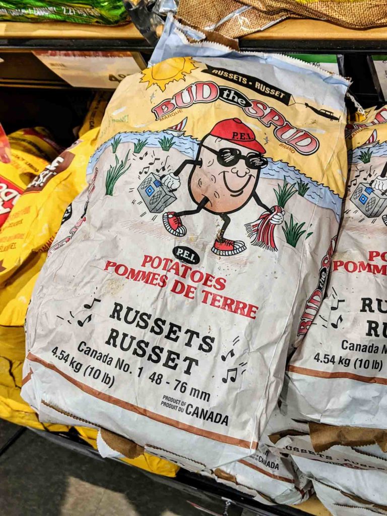 Bag of PEI potatoes in a grocery store