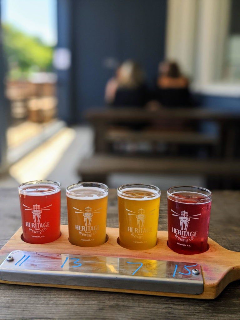 Flight of Craft beer at Heritage Brewing Company in Yarmouth Nova Scotia