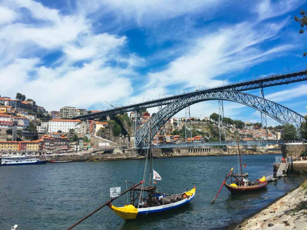 City in Portugal, view of water with bridge overtop