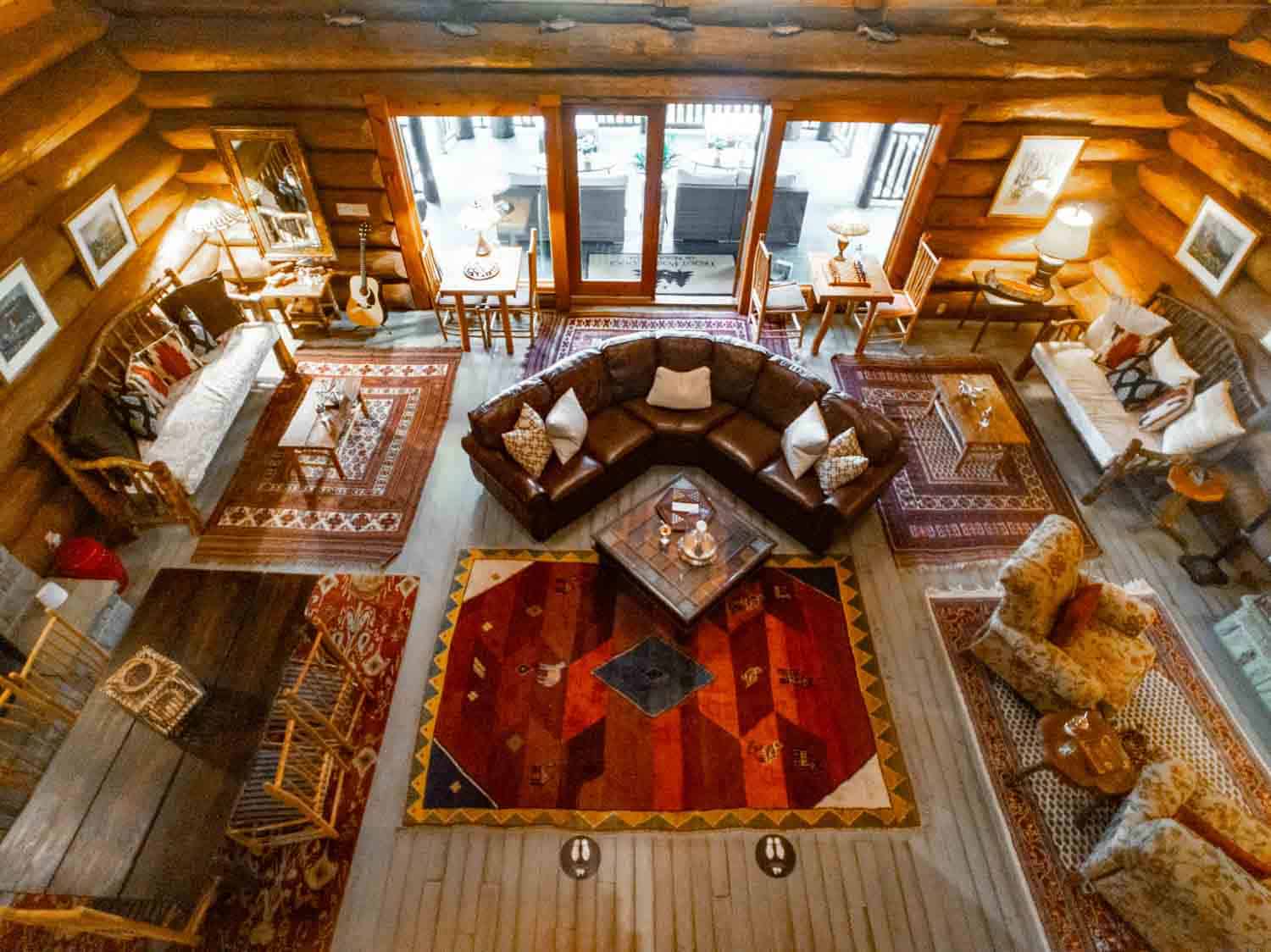 Trout Point Lodge main room as viewed from above