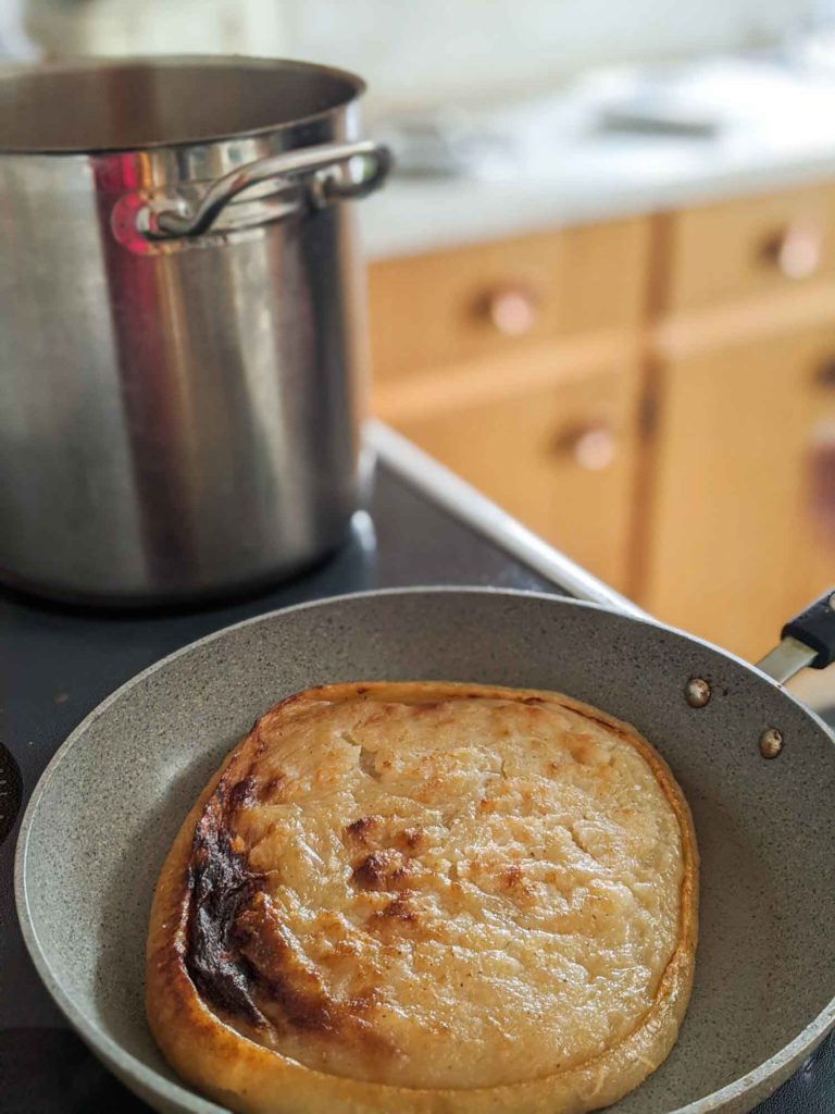 Rappie pie being cooked on the stove at the Tusket Island Tours in Yarmouth Nova Scotia