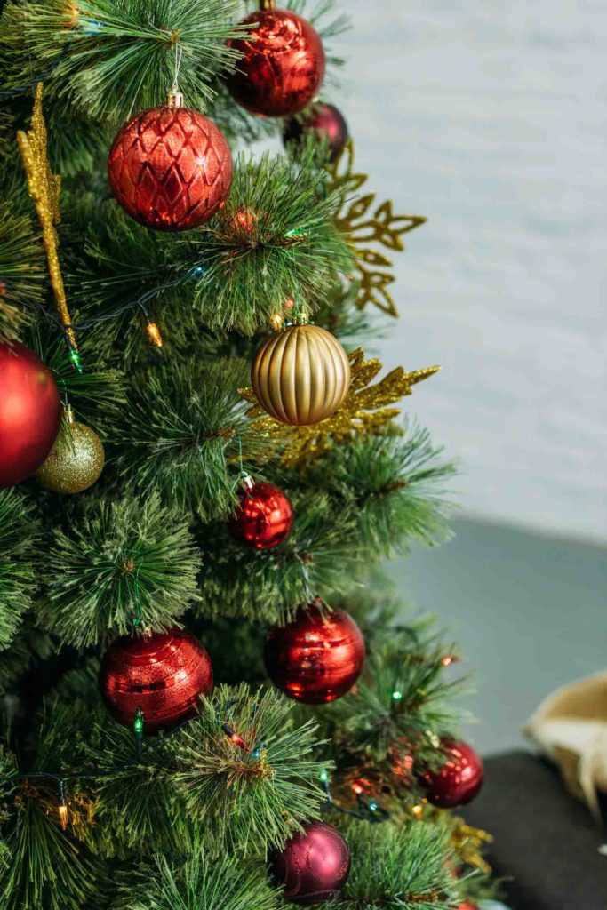 Christmas tree decorated with red and gold