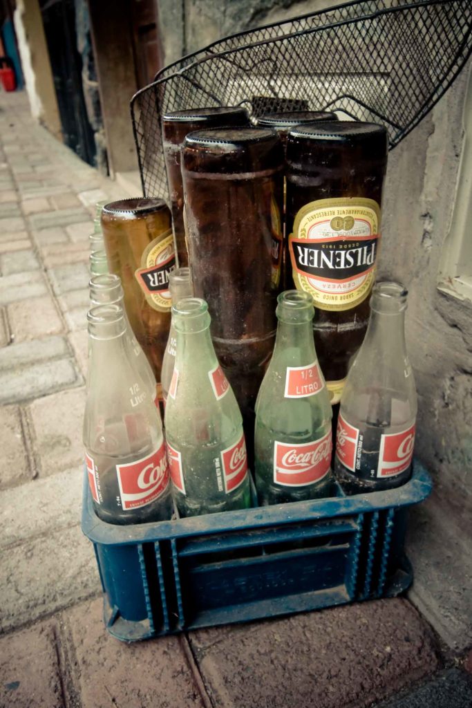 Empty bottles of Ecuadorian beer