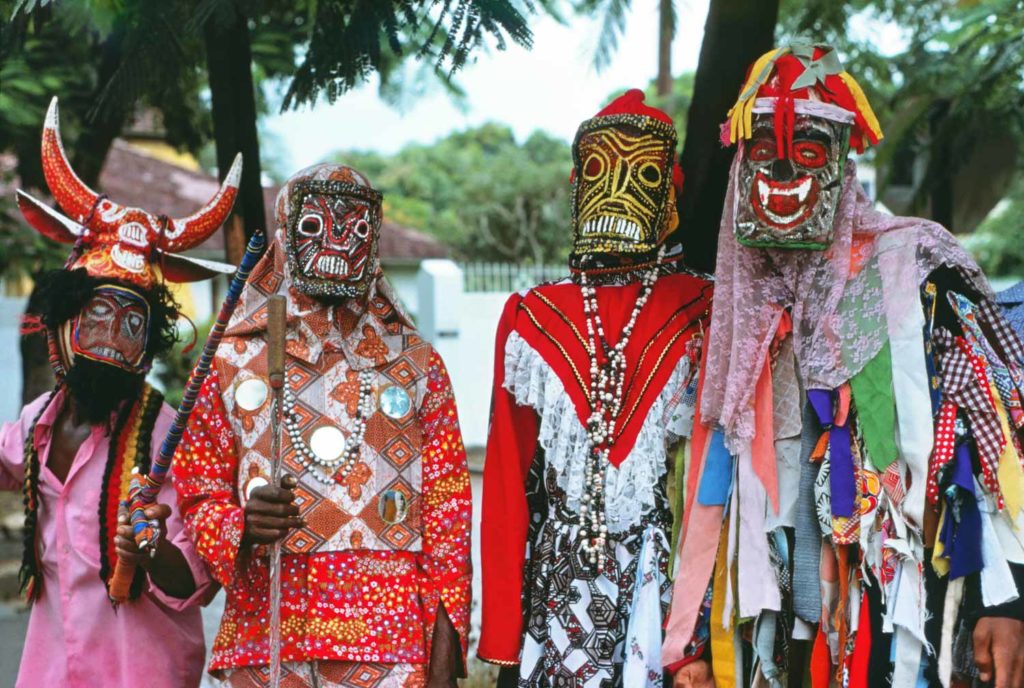 Junkanoo or John Canoe characters during Christmas in Jamaica