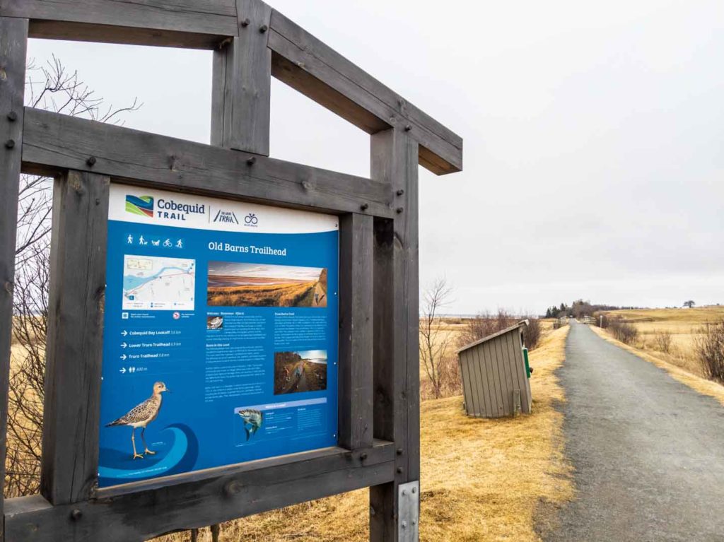 Cobequid Trail Old Barns in Truro Nova Scotia sign and trail