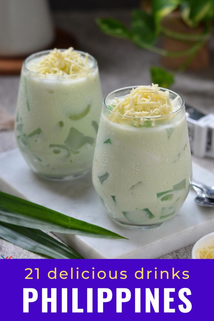 buko pandan on white marble with text 21 delicious drinks Philippines