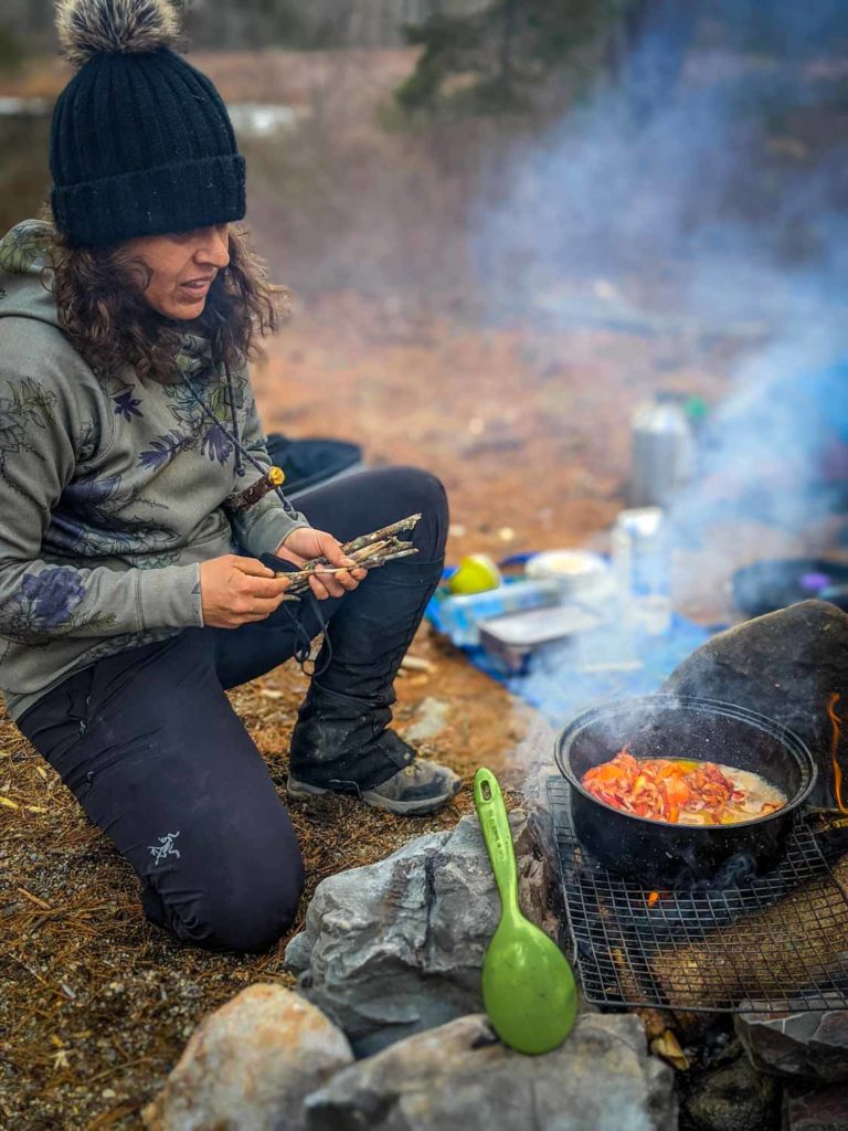 East Coast Paddling Tobeatic Yarmouth Nancy cooking creamed lobster over open fire