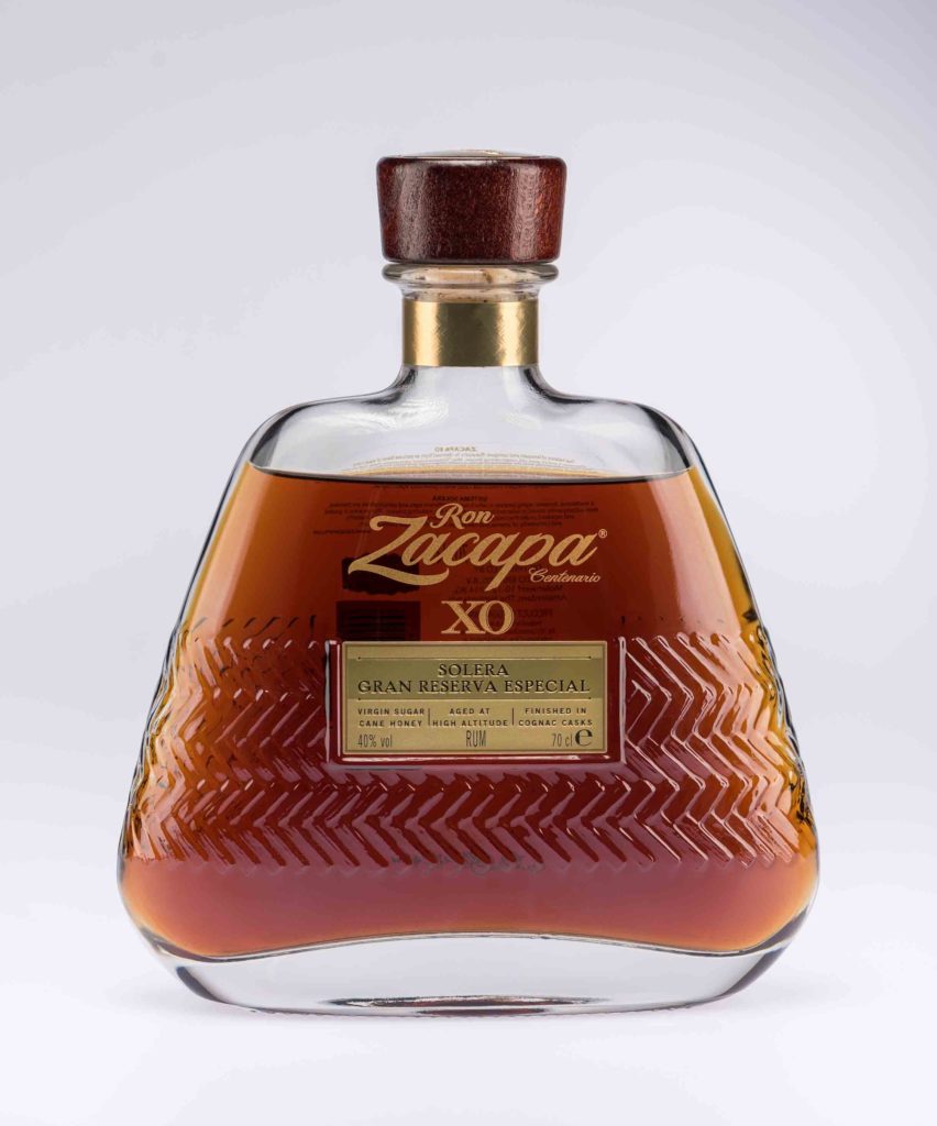 Zacapa Guatemalan rum bottle on a white background
