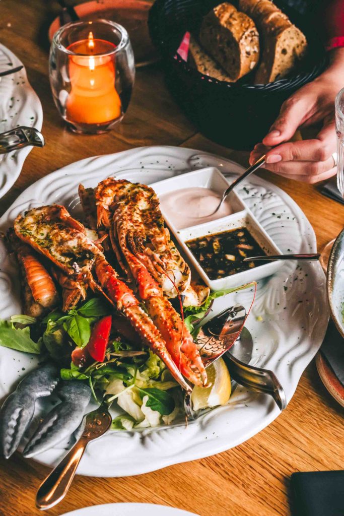 Iceland food including langoustines at a restaurant in Iceland