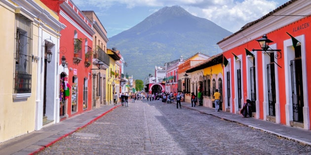 ANTIGUA GUATEMALA - JULY 30 : Street view of Antigua Guatemala on July 30 2015. The historic city Antigua is UNESCO World Heritage Site since 1979.