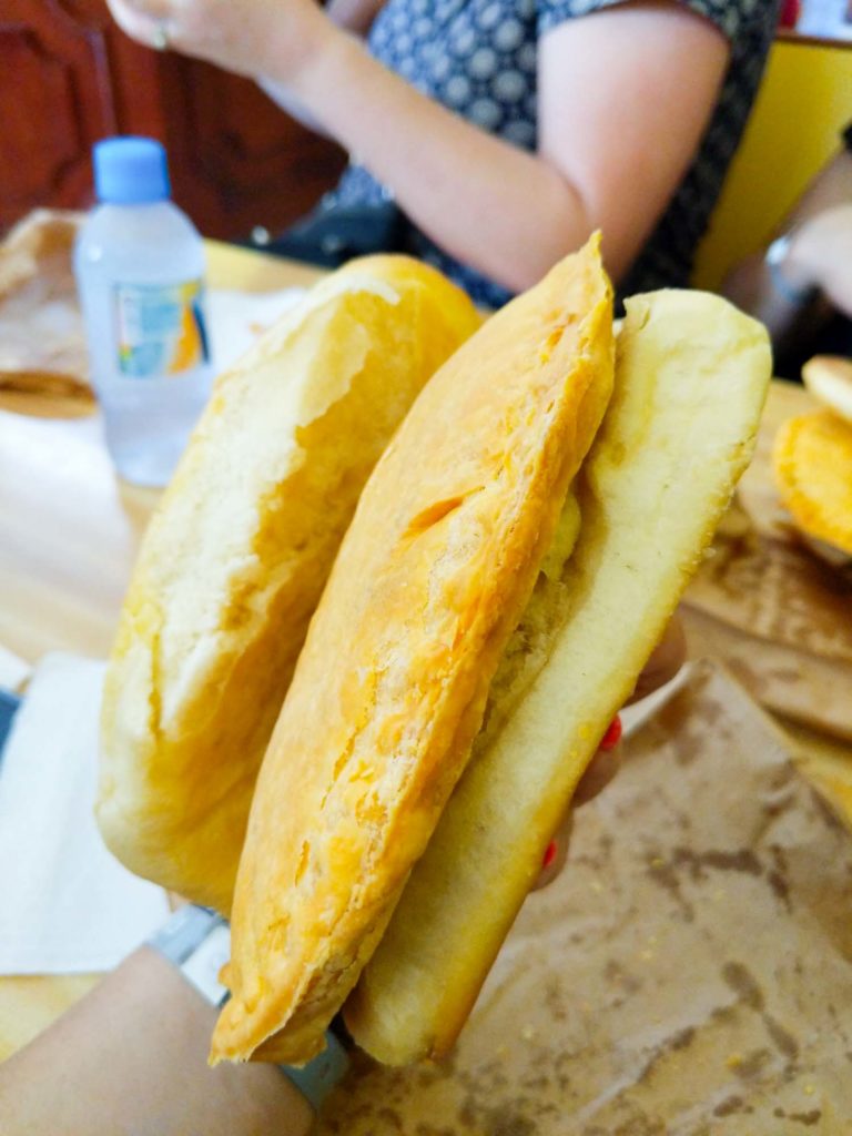 Jamaican beef patty wrapped in coco bread