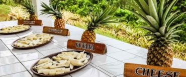 Different pineapples from Jamaica on a table.