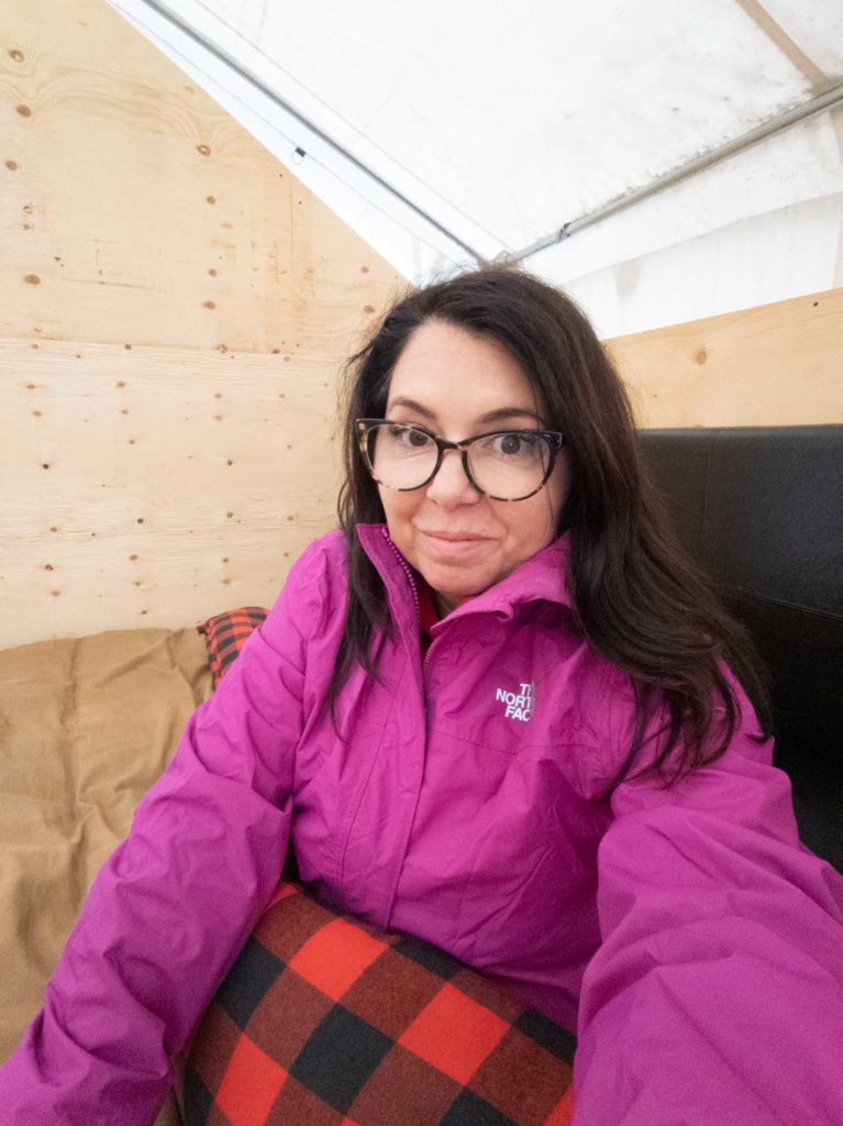 Ayngelina in Painted Warriors tent, an experience with Indigenous Tourism Alberta