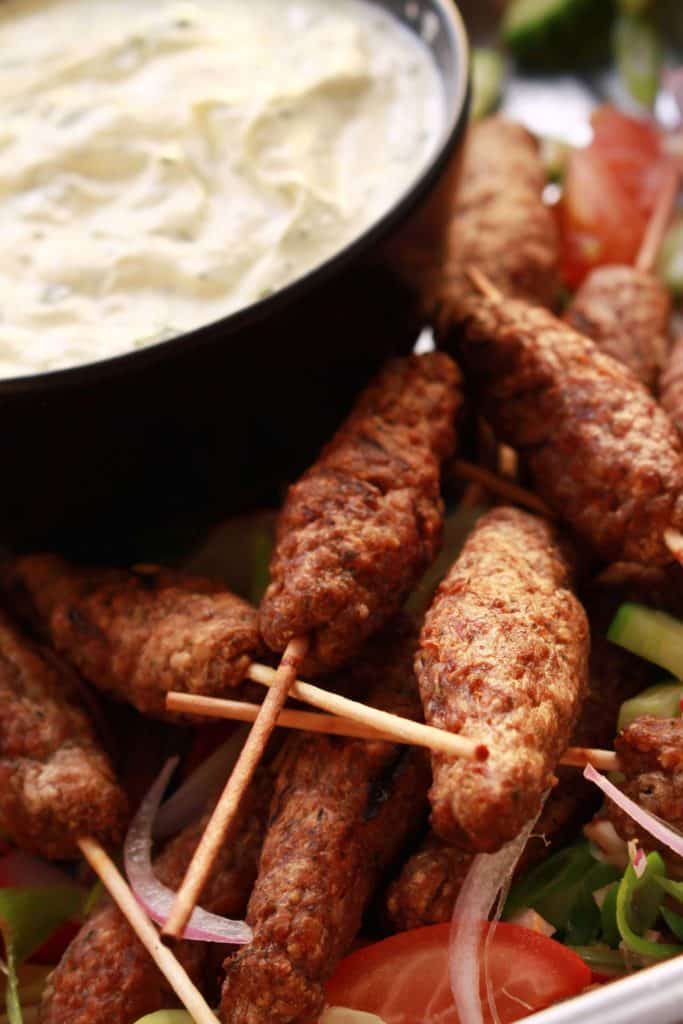 mini kofte shish kofta kebabs with dip