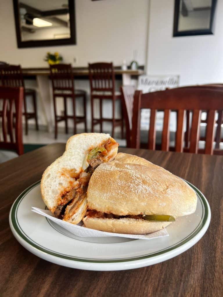Maranello Cafe veal sandwich on a table
