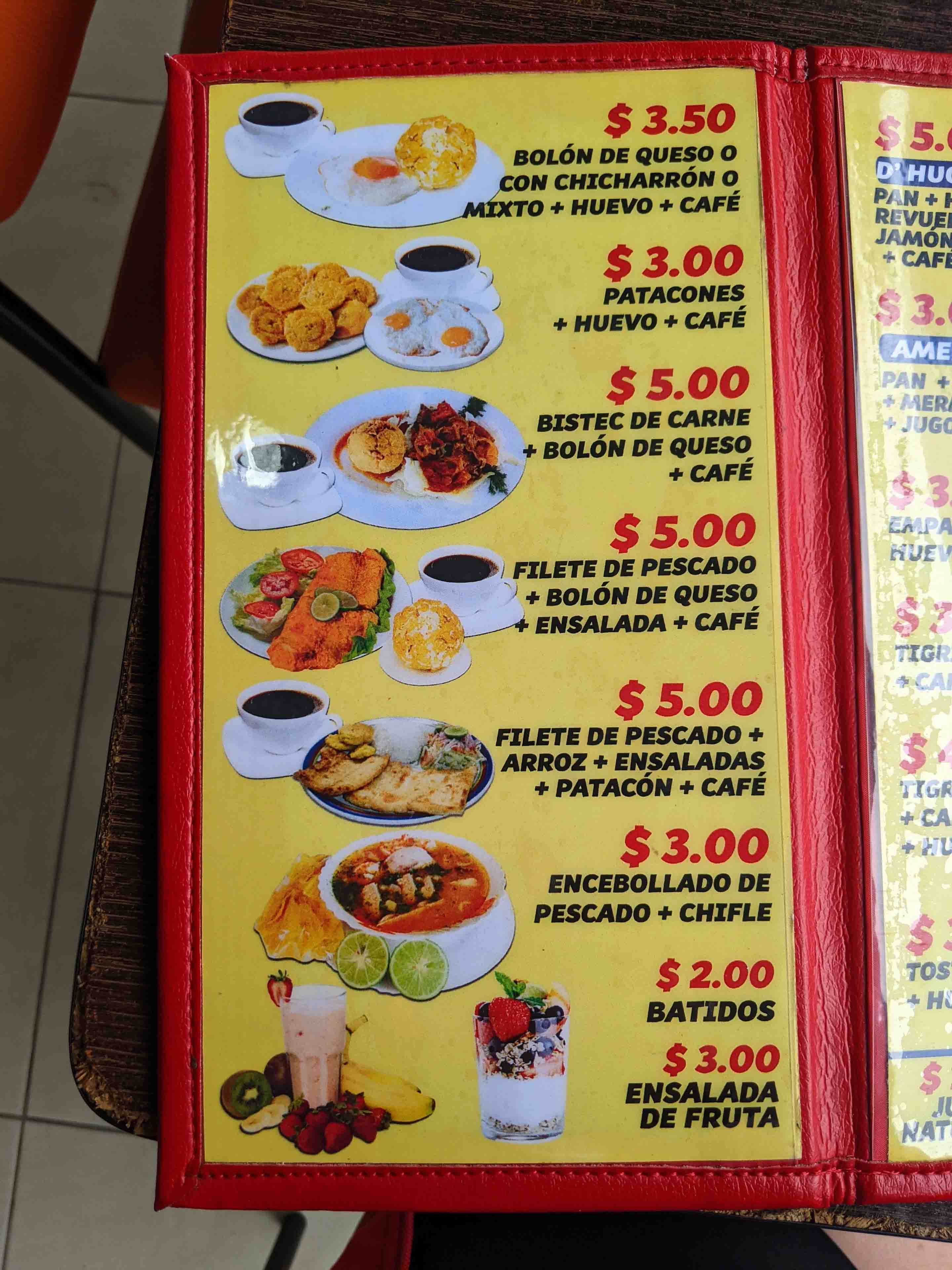 Cevicheria Hugo menu in Salinas Ecuador