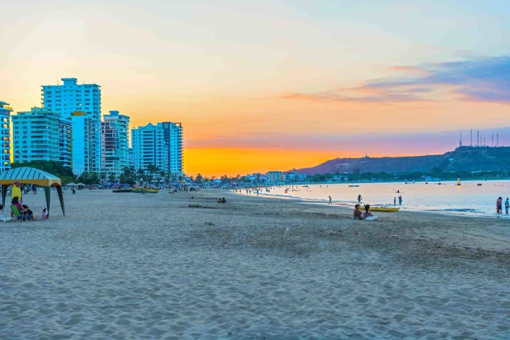 Sunset in Playa de Chipipe in Salinas, Ecuador