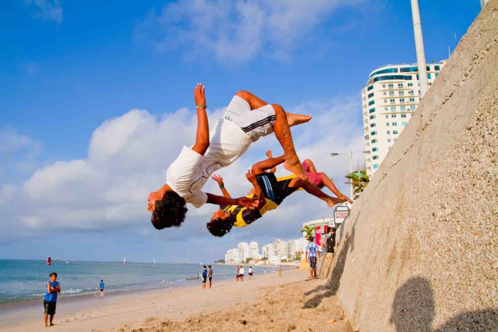 Children practicing Parkour in Salinas Ecuador